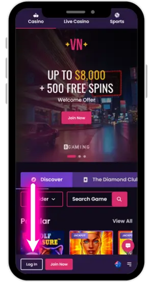 VegasNow Casino login button official site